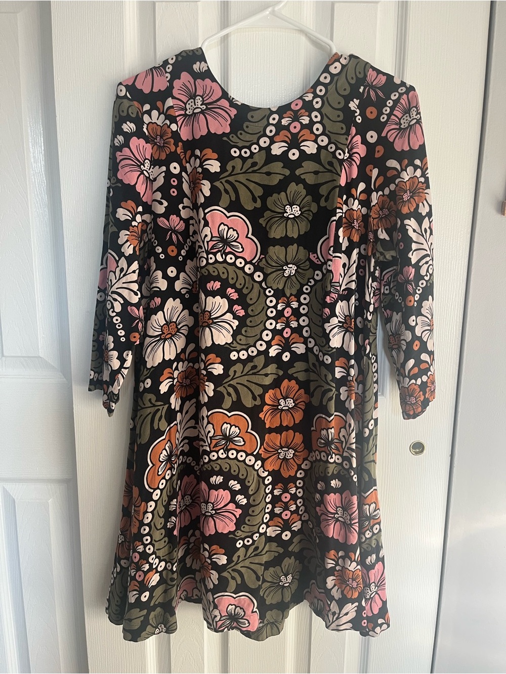 H&M Olive Floral A-Line Dress with Pink & Orange Blooms